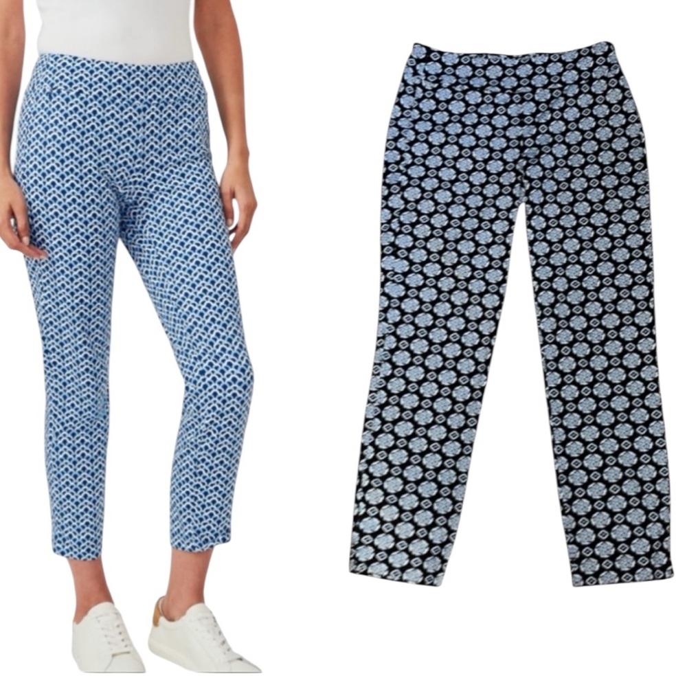 J. McLaughlin Newport Navy Blue Geometric Floral Print Pull On Capri Pants - S